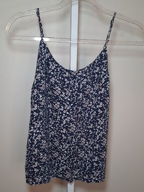 QMack Navy Blue Floral Spaghetti Strap Tank Top